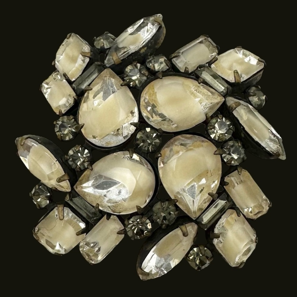 Hattie Carnegie Signed Vintage Givre Glass Cluster Brooch Pin